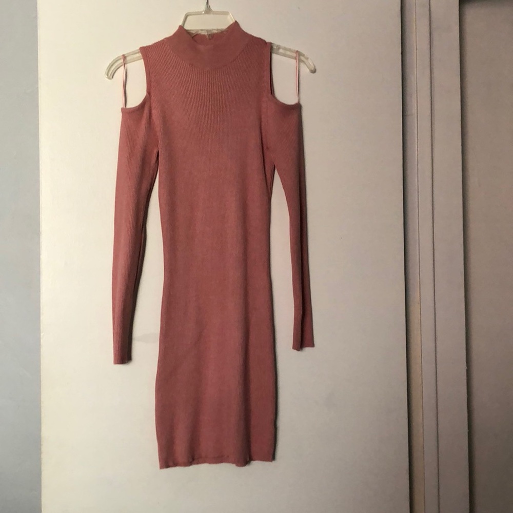 Blush color long sleeved dress w/cutout shoulders